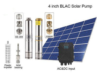 4" Submersible Solar Pump, AC110V/DC150V, Plastic Impeller, BLAC
