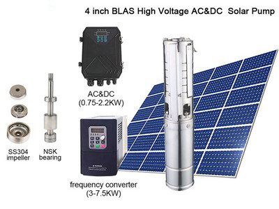 4" Submersible Solar Pump, SS304 Impeller, AC110V/DC150V, AC220V/DC300V, AC380V/DC540V, BLAS